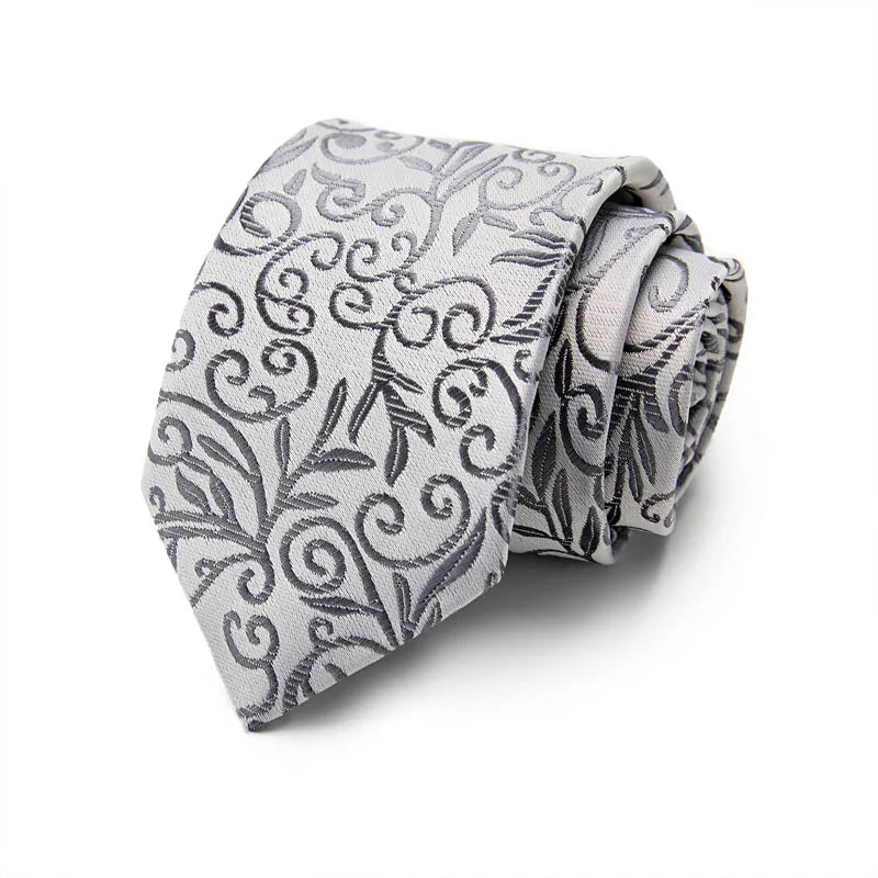 White and Gray Paisley Silk Tie