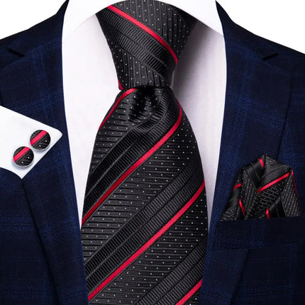 silk ties with matching cuff links and pocket square