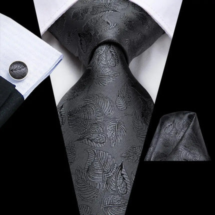 gray ties with matching cuff links and pocket square