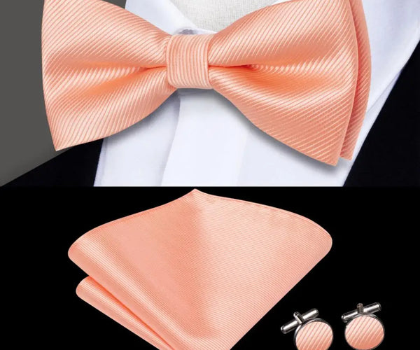 Pink Silk Bow Ties - With Matching Cufflinks & Pocket Square – Tie Silk