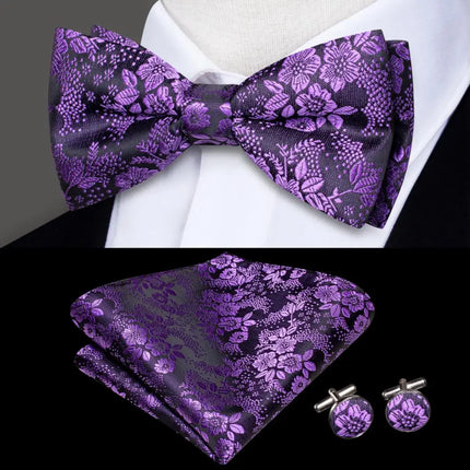 floral bow ties with matching cuff links and pocket square