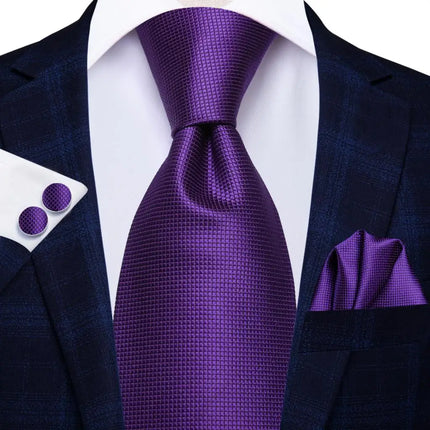 purple wedding ties with matching cuff links and pocket square