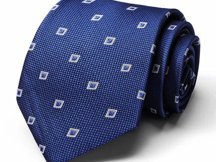 Blue Geometric Design Silk Tie