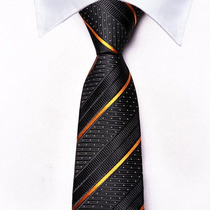 Boys Black and Gold Striped Silk Tie with matching pocket square