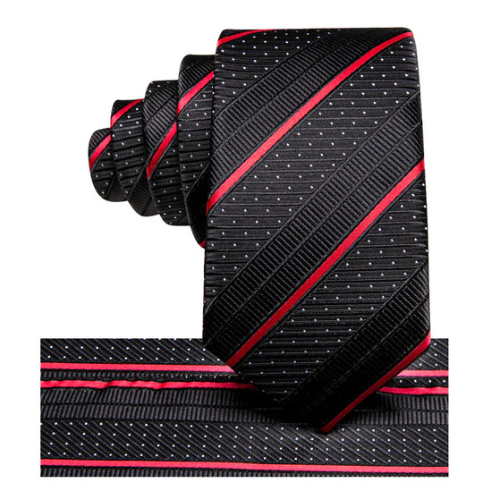 Boys Black and Red Striped Silk Tie with matching pocket square