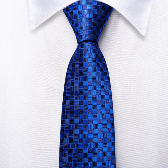 Boys Blue Geometric Silk Tie with matching pocket square