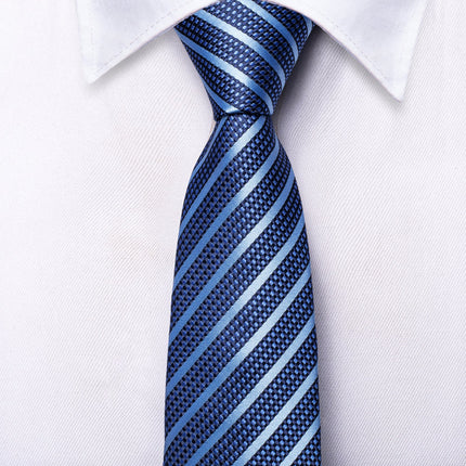 Boys Blue Striped Silk Tie with matching pocket square
