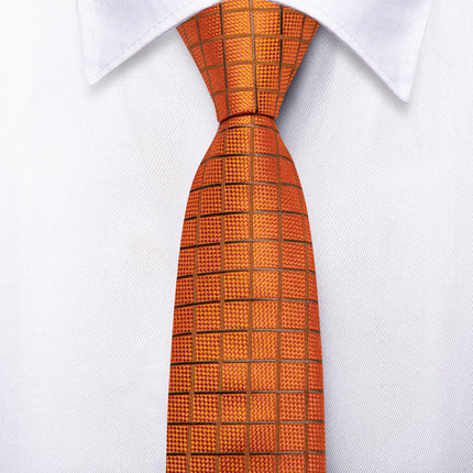 Boys Orange Check Silk Tie with matching pocket square