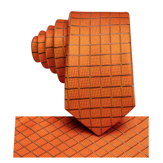 Boys Orange Check Silk Tie with matching pocket square