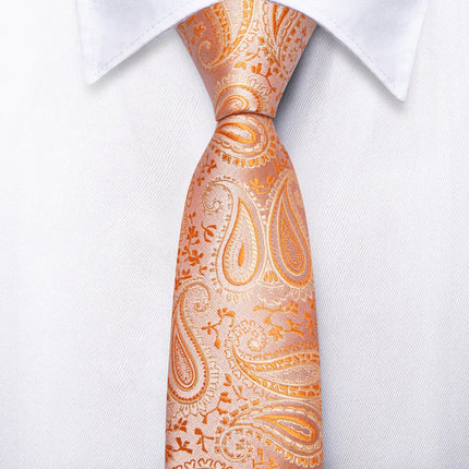 Boys Orange Paisley Silk Tie with matching pocket square