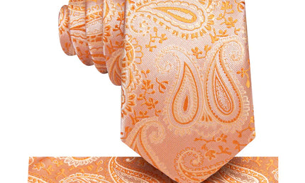 Boys Orange Paisley Silk Tie with matching pocket square