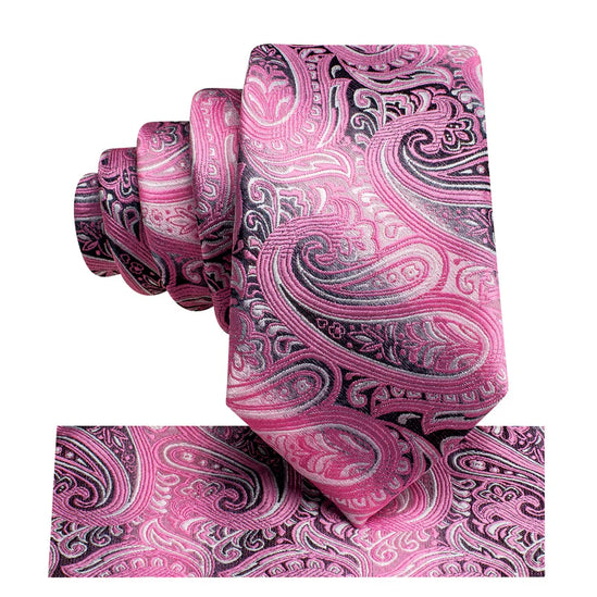 Boys Pink Paisley Silk Tie with matching pocket square