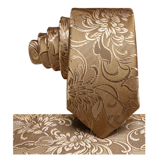 Boys gold paisley silk tie with matching pocket square