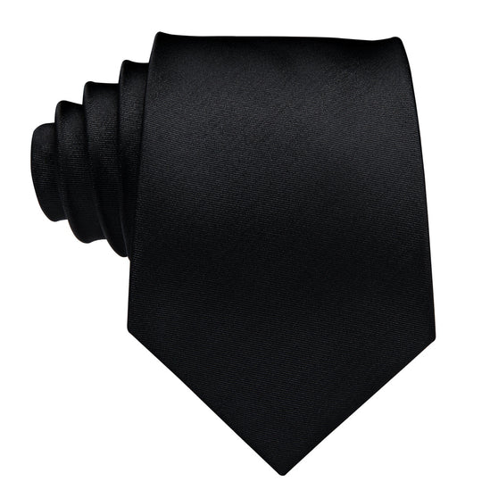 Solid Black Silk Tie with matching cufflinks and pocket square