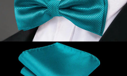 Turquoise Textured Bow Tie With Matching Cuff Links and Pocket Square