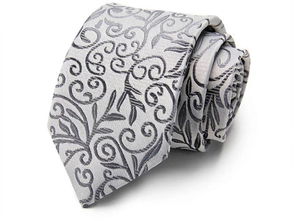 White and Gray Paisley Silk Tie