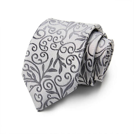 White and Gray Paisley Silk Tie